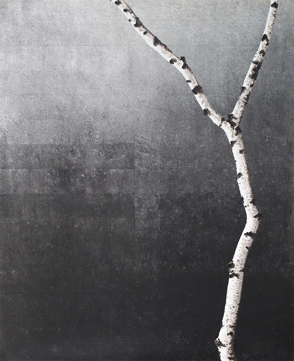 Frank Faulkner Landscape Painting - Birches II: Contemporary Minimalist Painting w/ Single Birch Branch