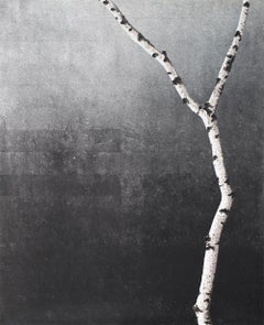 Birches II: Contemporary Minimalist Painting w/ Single Birch Branch