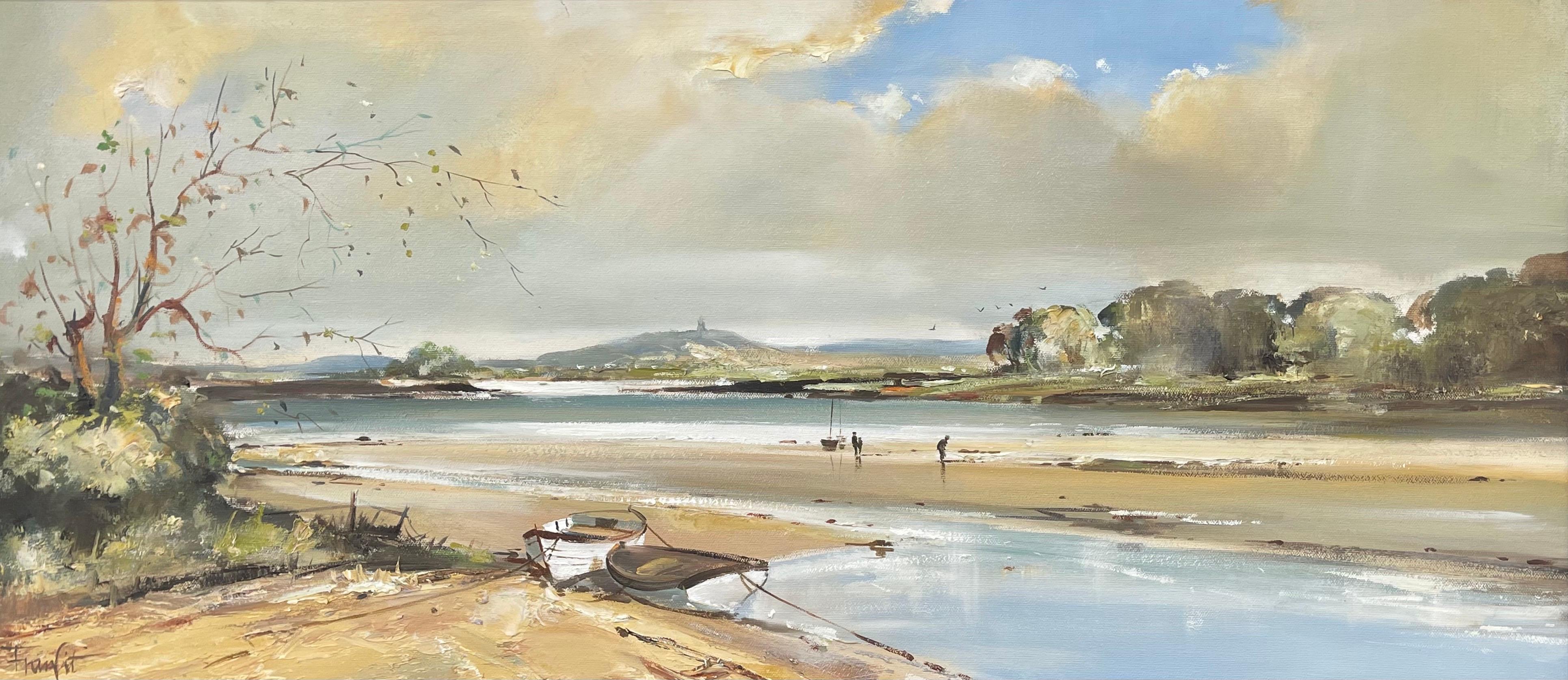 Paysage marin d'Irlande avec bateaux et personnages par un artiste irlandais contemporain en vente 5