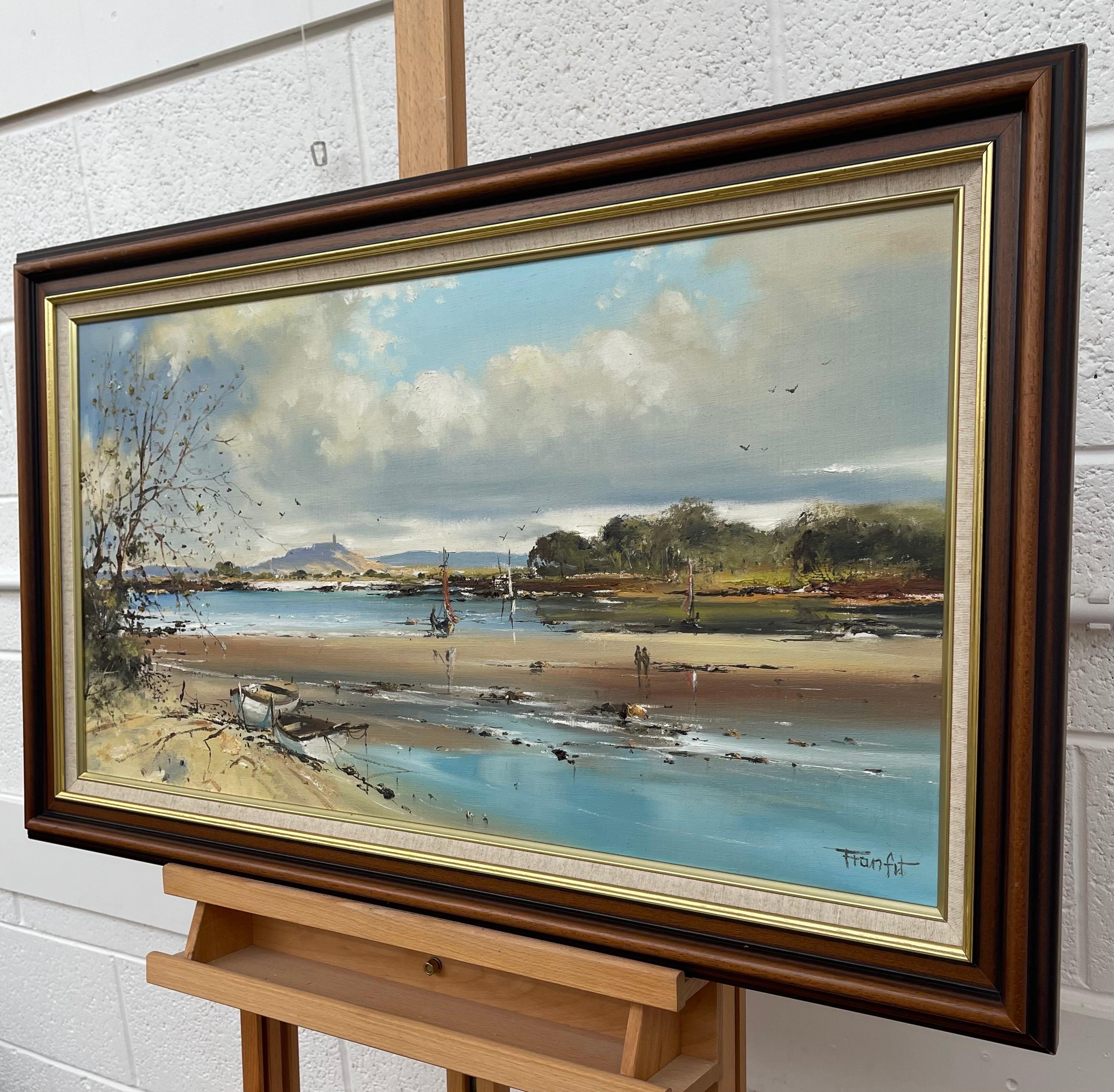 Paysage marin d'Irlande avec bateaux et personnages par un artiste irlandais contemporain - Post-impressionnisme Painting par Frank Fitzsimons
