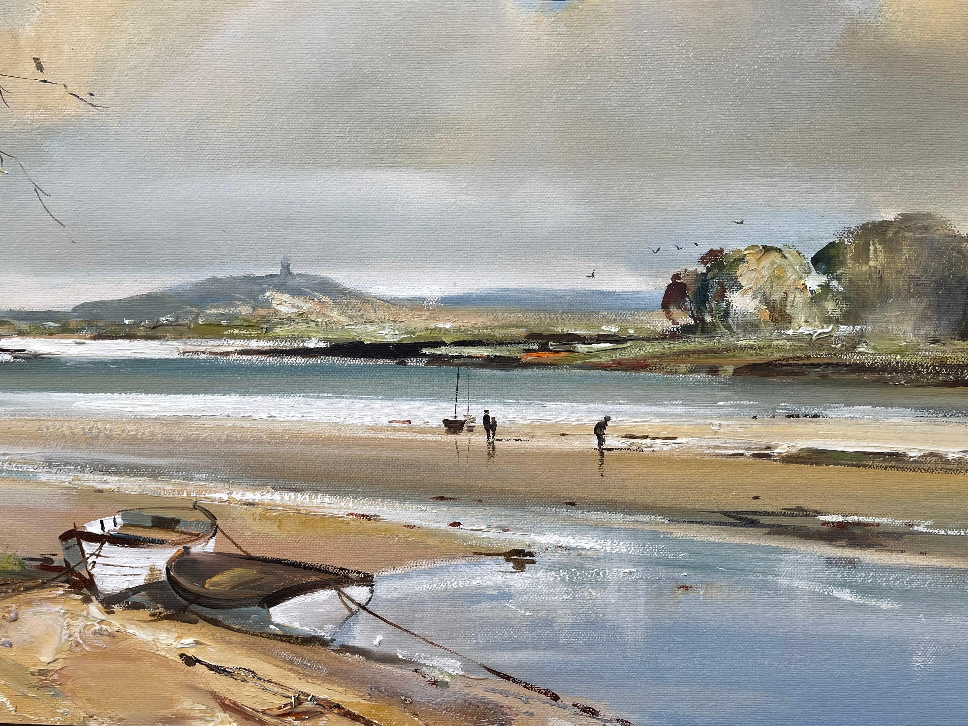 Paysage marin de lac en Irlande avec bateaux et personnages par l'artiste irlandais contemporain Frank Fitzsimons

L'œuvre d'art mesure 36 x 16 pouces
Le cadre mesure 41 x 21 pouces 

Frank Fitzsimons est né à Antrim mais a grandi à Bangor, Co Down,