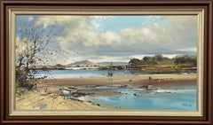 Ireland Seascape Landscape with Boats & Figures by Contemporary Irish Artist