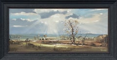 Vintage Ireland Landscape with Trees, Buildings & Sun Rays by Contemporary Irish Artist
