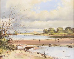 Ireland Seascape Landscape with Boats & Figures by Contemporary Irish Artist