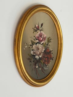 Oval Impressionist Still Life of Flowers by 20th Century Modern Irish Artist
