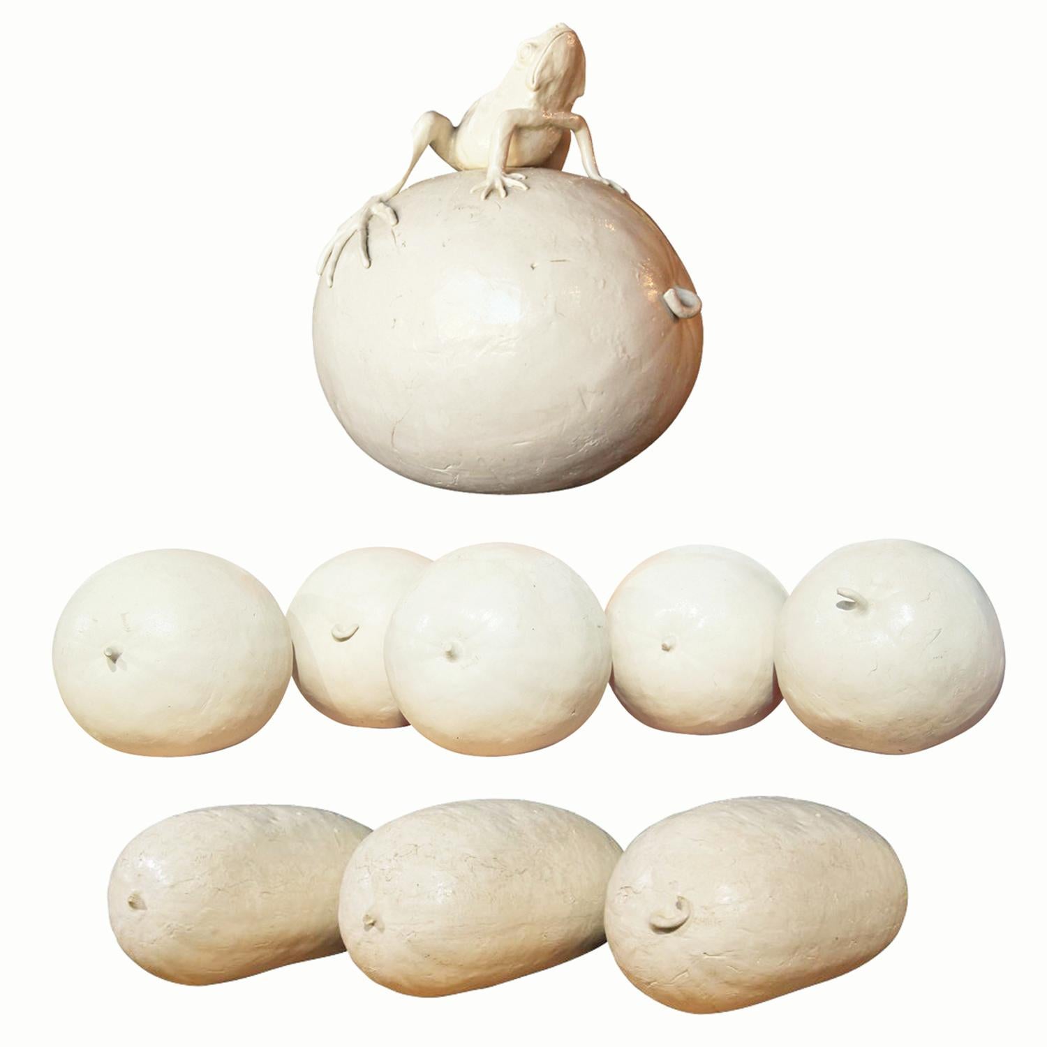 Naturalistic white porcelain sculpture of an elongated lifesize watermelon. The work features meticulously rendered natural wildlife, a key staple of Flemings body of work. Signed by the artist in the clay. Three of this shape and size available.