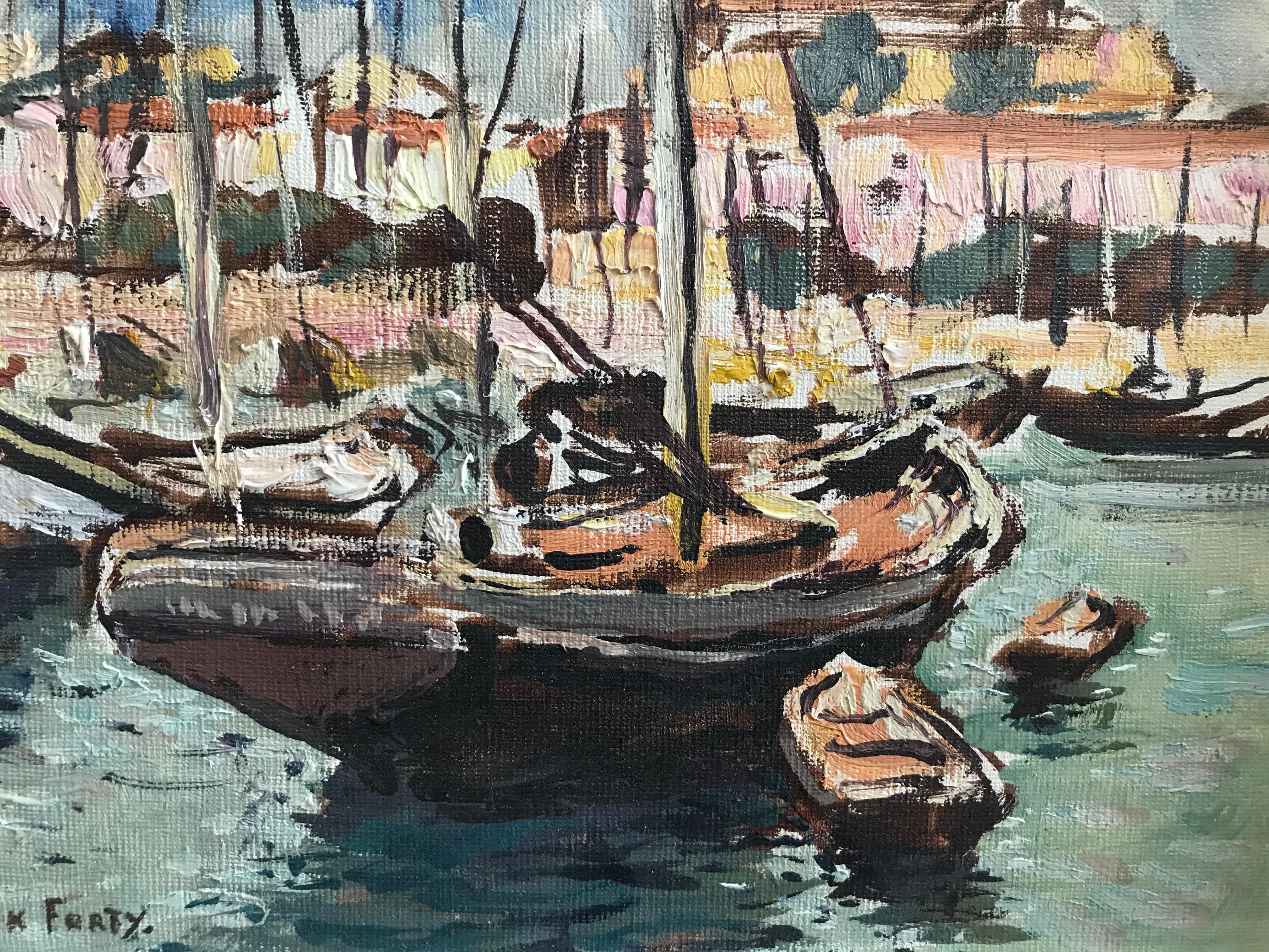 Frank Forty, Irish Impressionist, Boats in a French harbour, 2