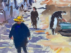 Mid 20th C. Irish Artist - Figures in Continental Market Street Scene -