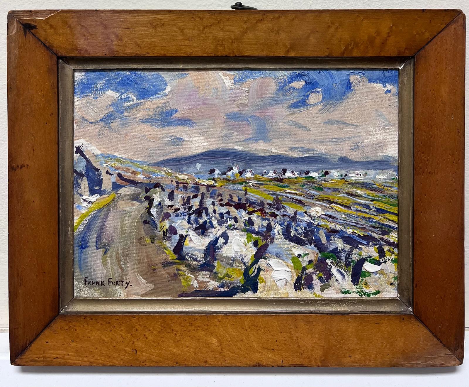 Mid 20th C. Irish Artist Oil Painting County Wickow Ireland Cloudy Landscape - Gray Landscape Painting by Frank Forty
