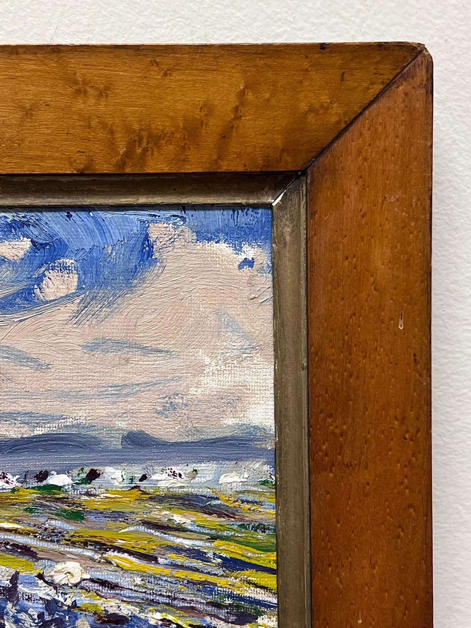 Co. Wicklow
by Frank Forty (1902-1996) Irish
signed oil painting:
Framed: 10 x 12.5 inches
Board: 7.5 x 10 inches 
very good condition (frame is antique and has some losses). 

Superb original oil painting by the well listed and popular Irish