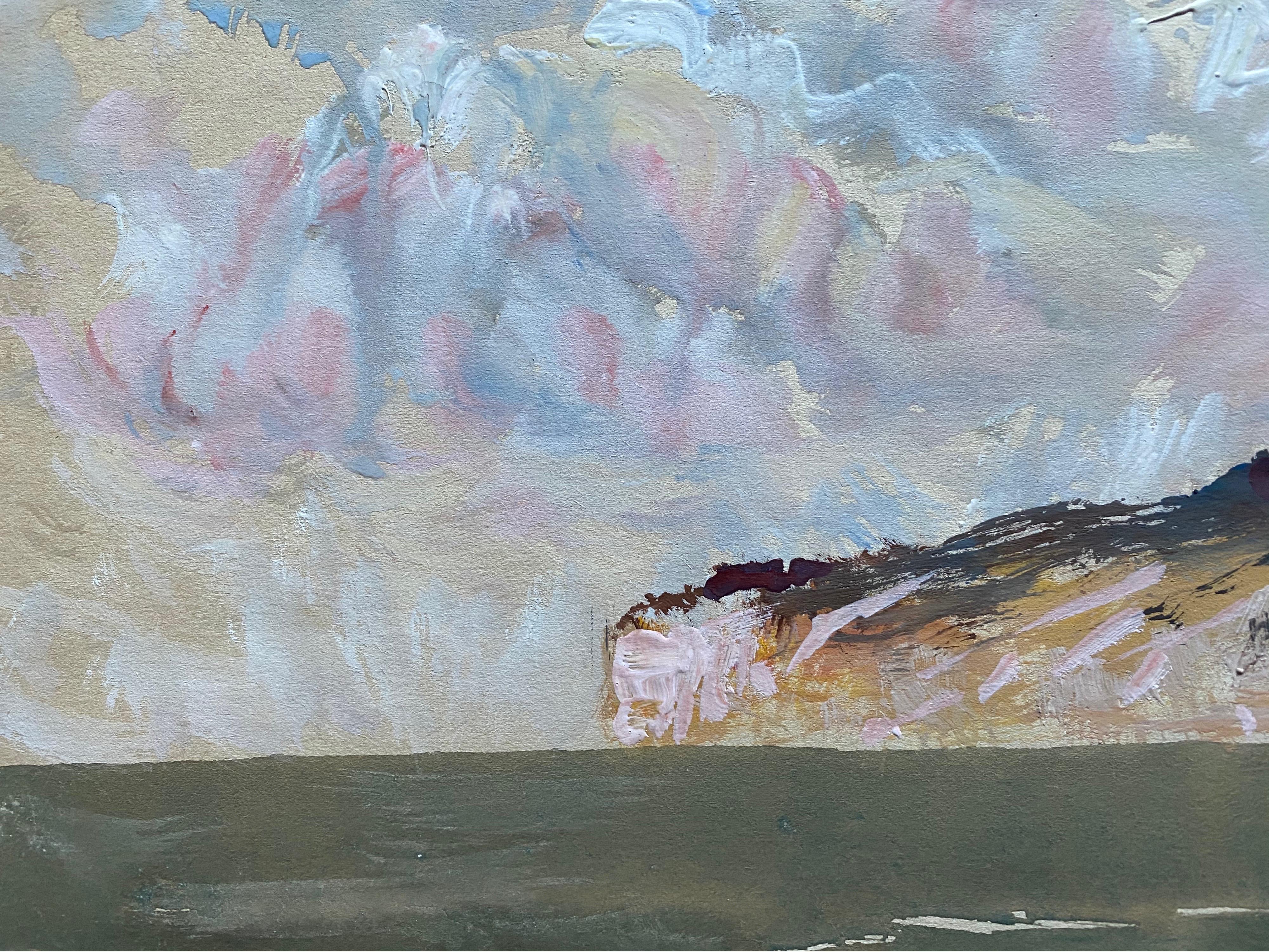 Aquarelle de l'artiste irlandais du milieu du 20e siècle - Cuir Madeira - Paysage marin ouvert - Painting de Frank Forty