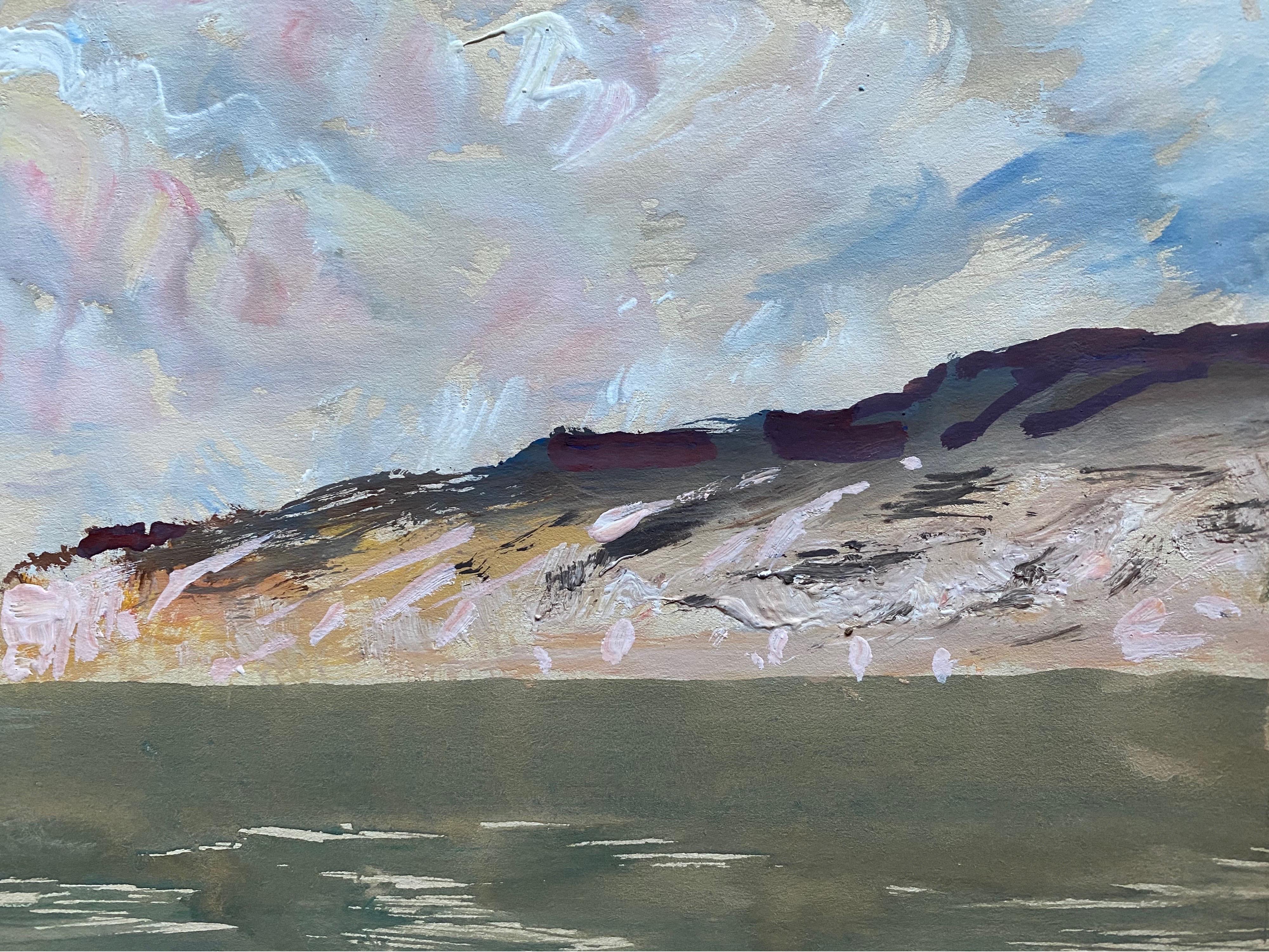 Aquarelle de l'artiste irlandais du milieu du 20e siècle - Cuir Madeira - Paysage marin ouvert - Impressionnisme Painting par Frank Forty