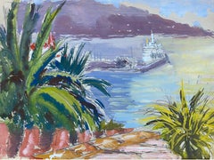 Mid 20th C. Irish Artist Watercolor Painting of Exotic Harbour In Spain