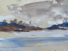 Mid 20th C. Irish Artist Watercolor Painting Of Grey Spanish Coastal Scene VIGO