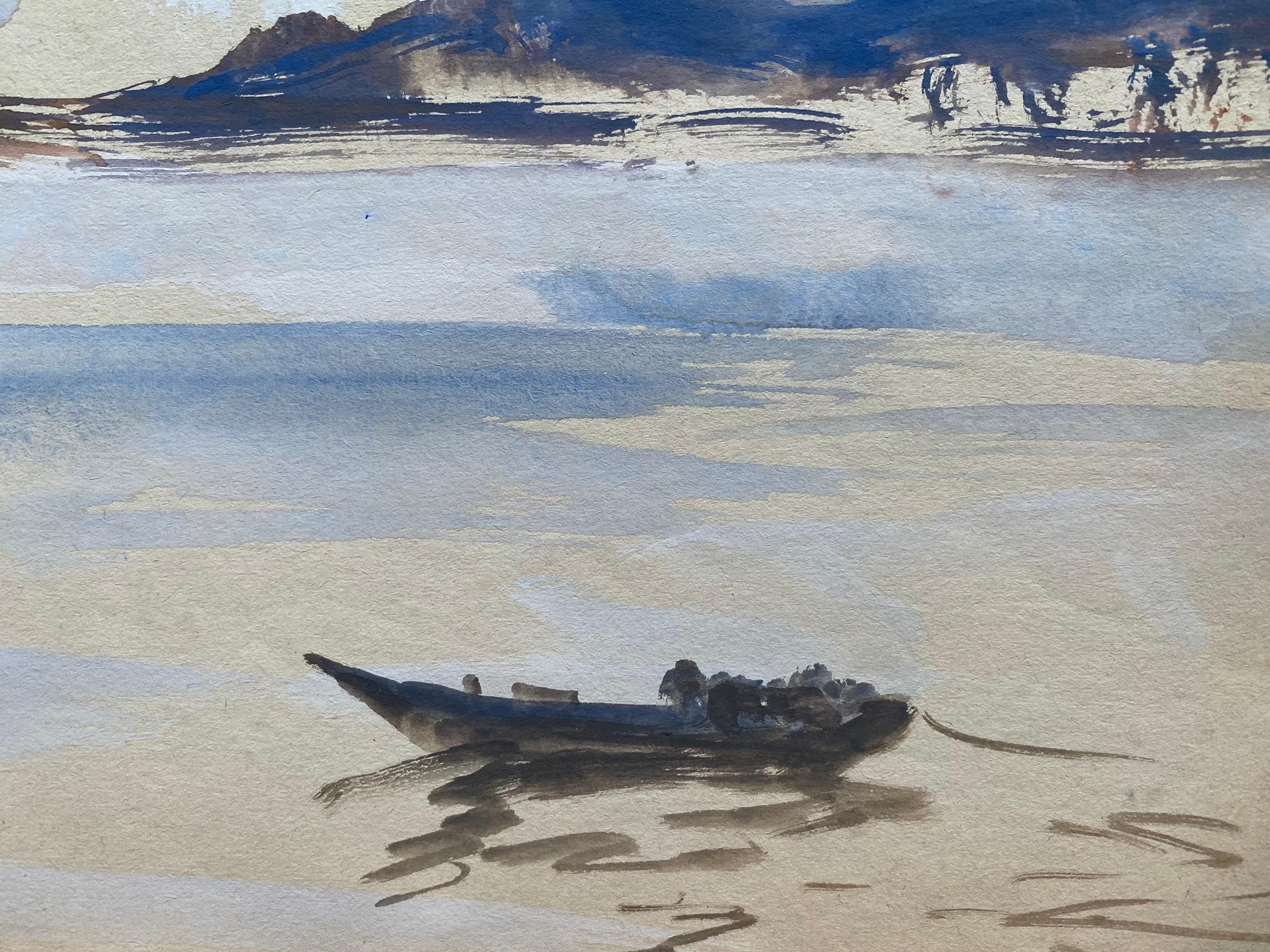 Mid 20th C. Irish Artist Watercolor Painting Of Grey Spanish Coastal Scene VIGO - Gray Landscape Painting by Frank Forty
