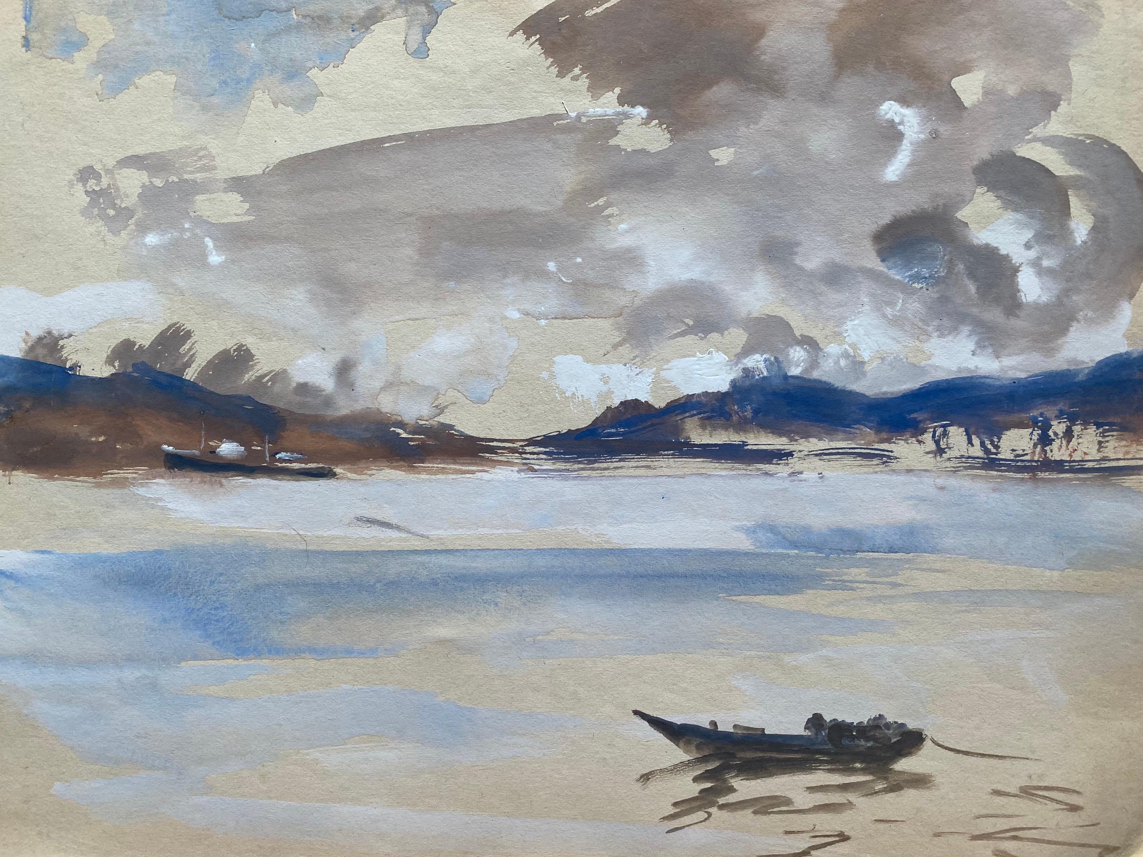 Frank Forty Landscape Painting - Mid 20th C. Irish Artist Watercolor Painting Of Grey Spanish Coastal Scene VIGO