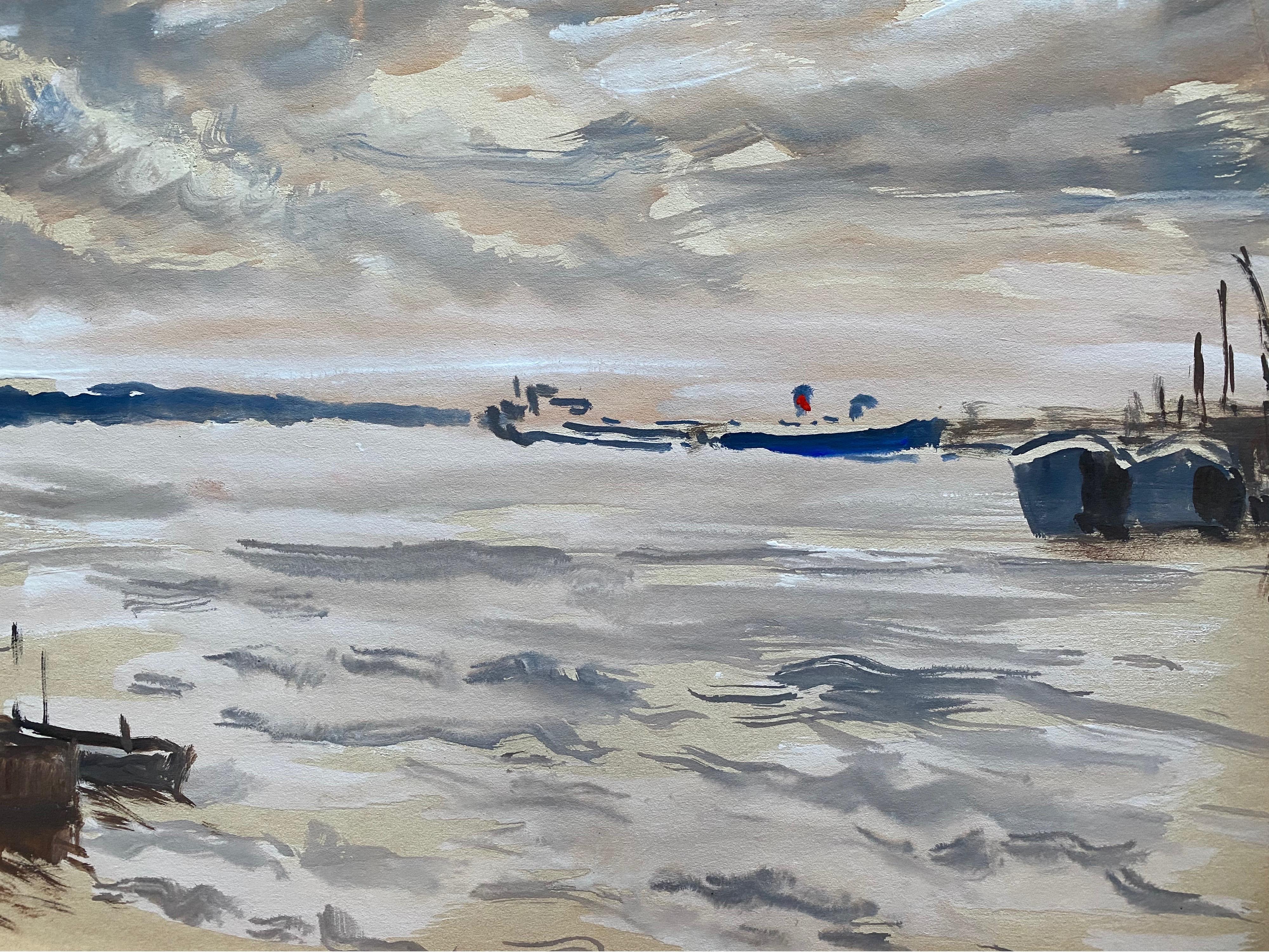 Mid 20th C. Irish Artist Watercolor Painting of Quiet Coastal Sea Southampton