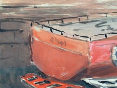 Mid 20th C. Irish Artist Watercolor Painting of Vigo Harbour Spanish Port