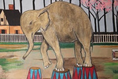 "Circus in Spring" Naturalistic Painting with an Elephant