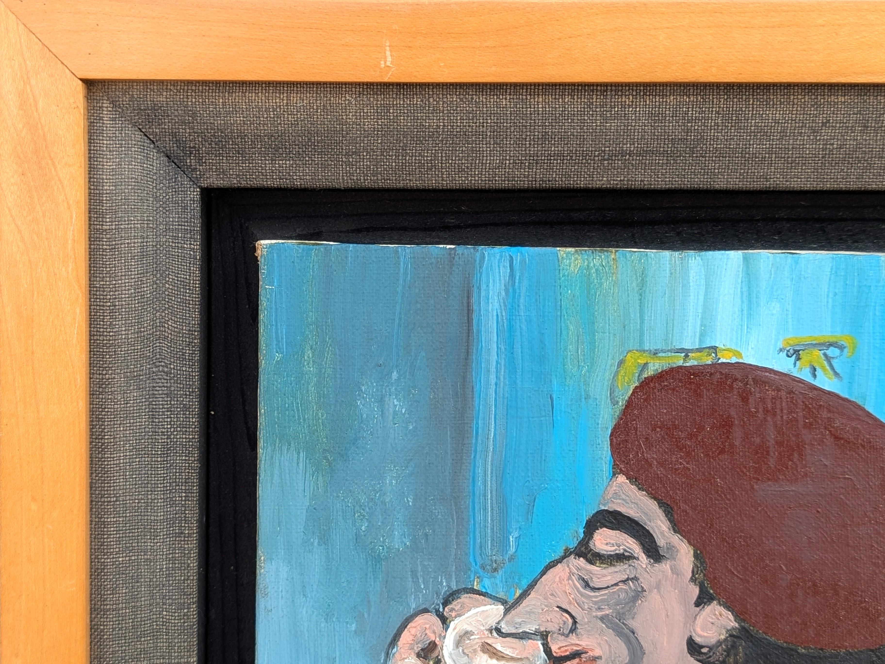 Scène de la vie quotidienne abstraite du début de l'époque moderne représentant un personnage assis et buvant à un bar - Modernisme américain Painting par Frank Freed