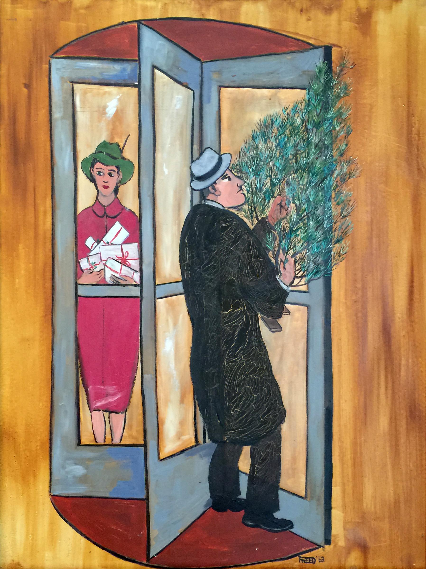 Resolving Door at Christmas - Painting by Frank Freed