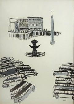 Untitled Gouache Painting of a Plaza