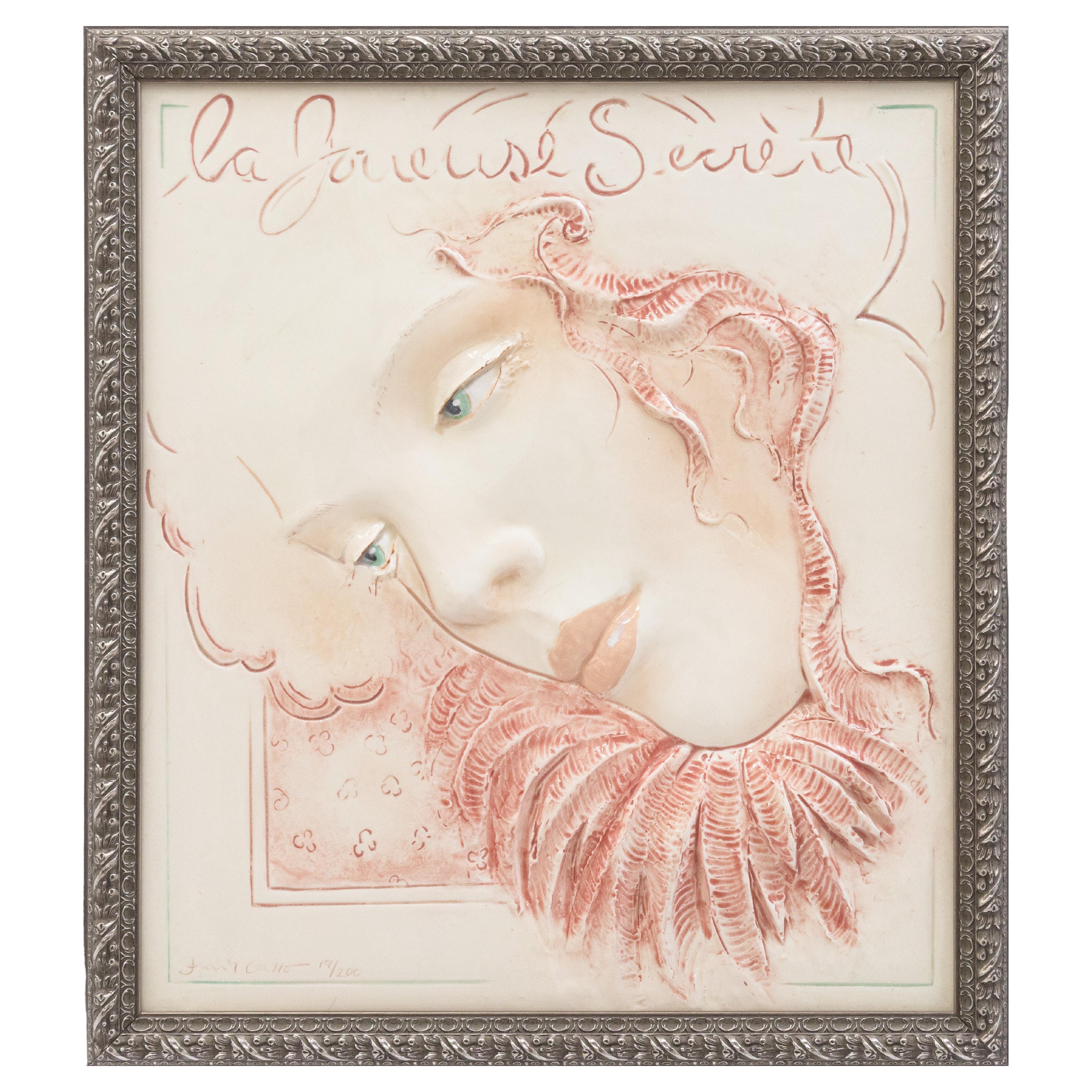Frank Gallo La Jousese Secret Signed Figurative Ceramic Tile 19/200 Framed 1980s For Sale