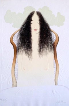 BREAKFAST MEDITATION Signed Lithograph, Natural Forms, Peaceful Female Portrait
