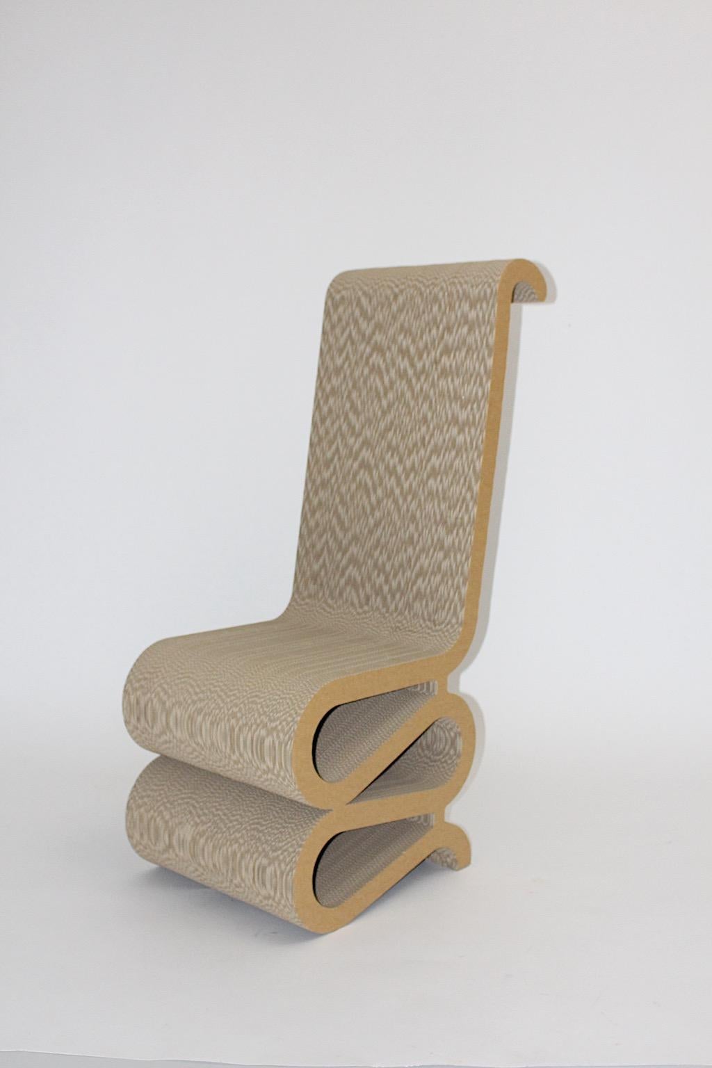 Paper Frank Gehry Attributed Vintage Curved Cardboard Side Chair or Chair, 1970s For Sale