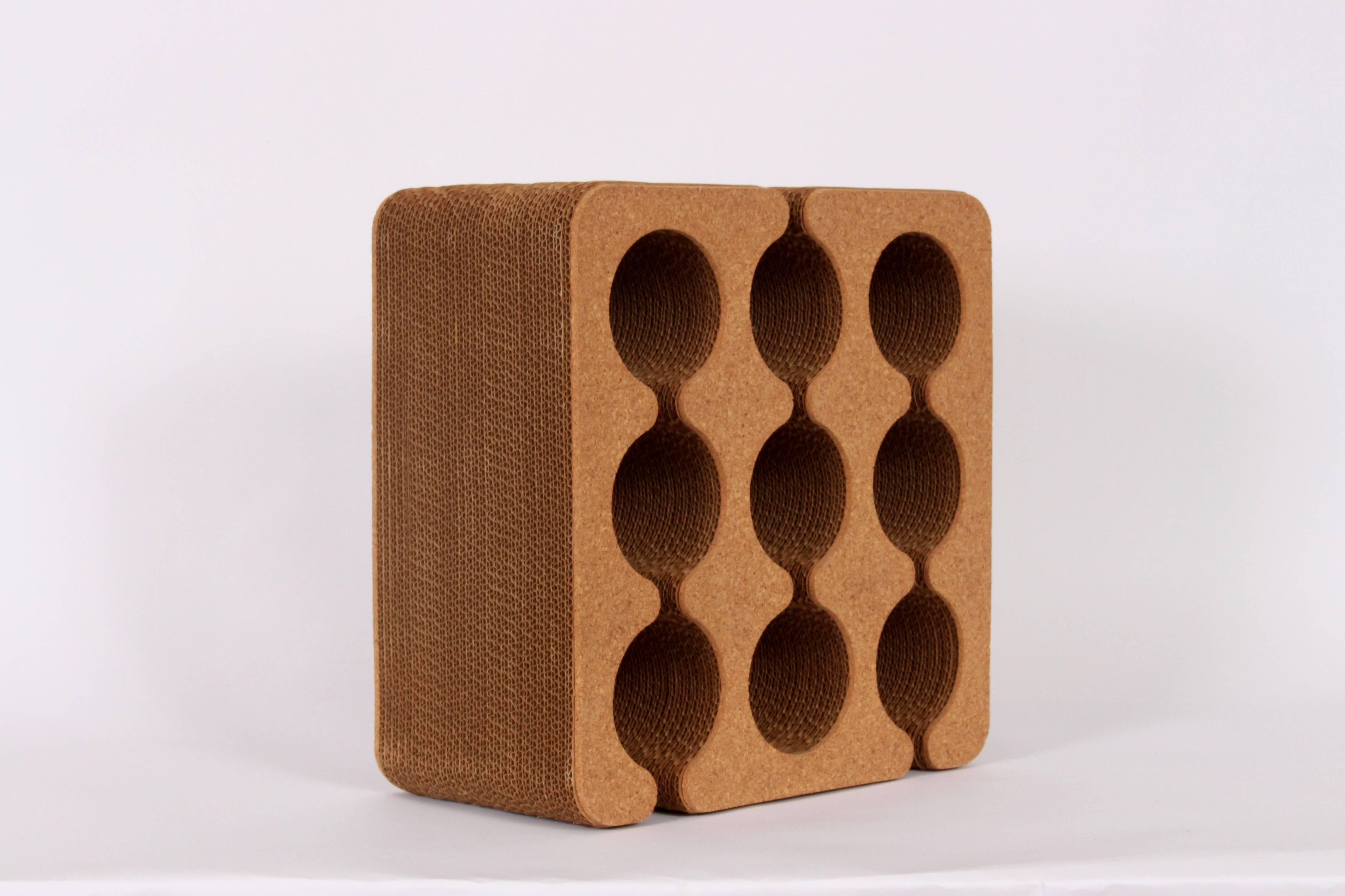 Frank Gehry Cork & Corrugated Cardboard Nine Bottle Wine Rack, C. 1980 In Good Condition In Bainbridge, NY