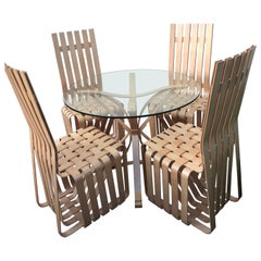 Frank Gehry Face Off Table and Set of Four High Sticking Chairs for Knoll