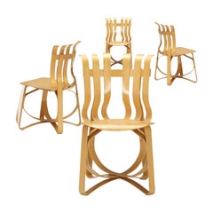 Vintage Frank Gehry for Knoll Hat Trick Chair, Set of 4, Bentwood Dining Chairs, 1990