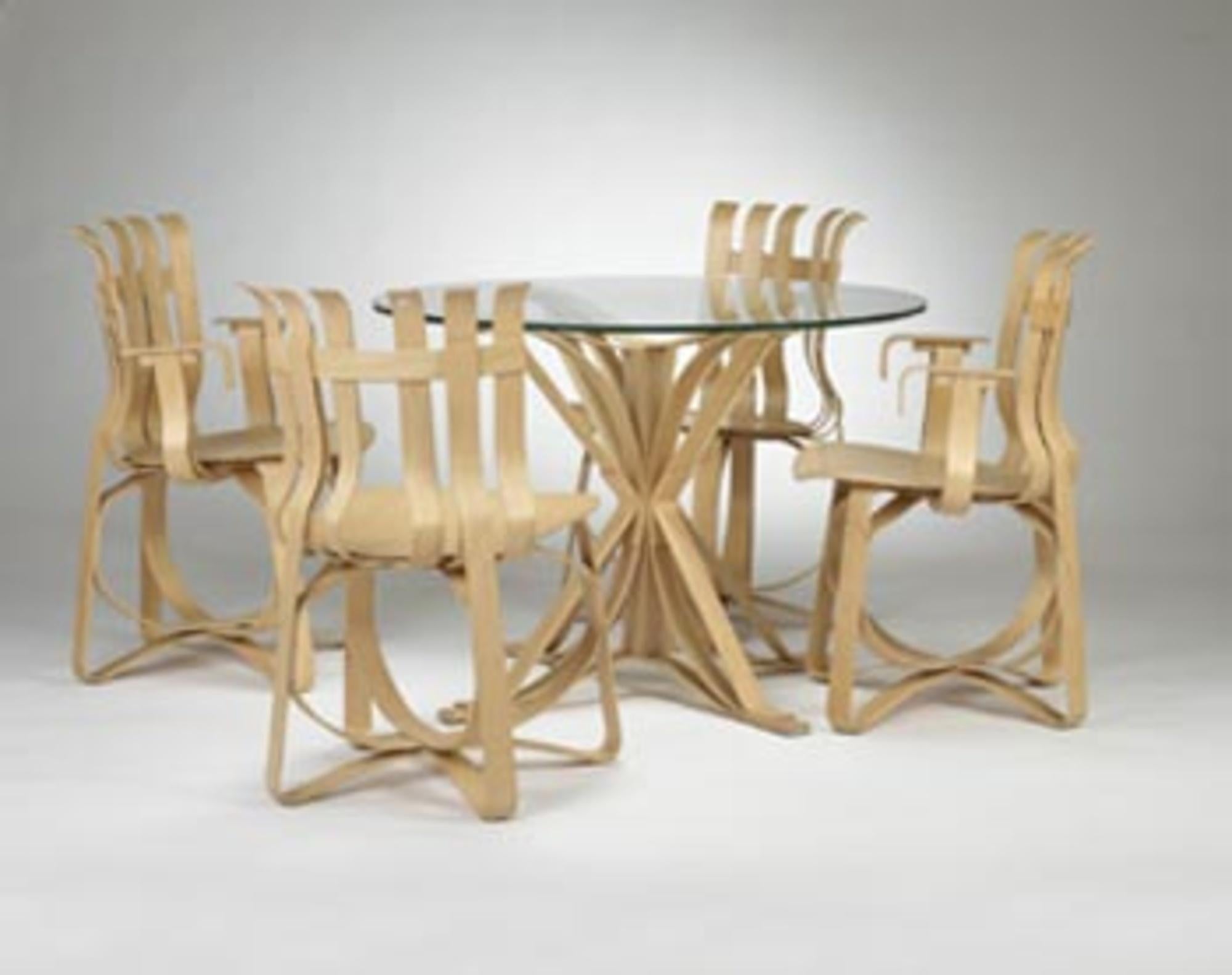 20th Century Frank Gehry for Knoll Hat Trick Chair, Set of 4, Bentwood Dining Chairs, 1990