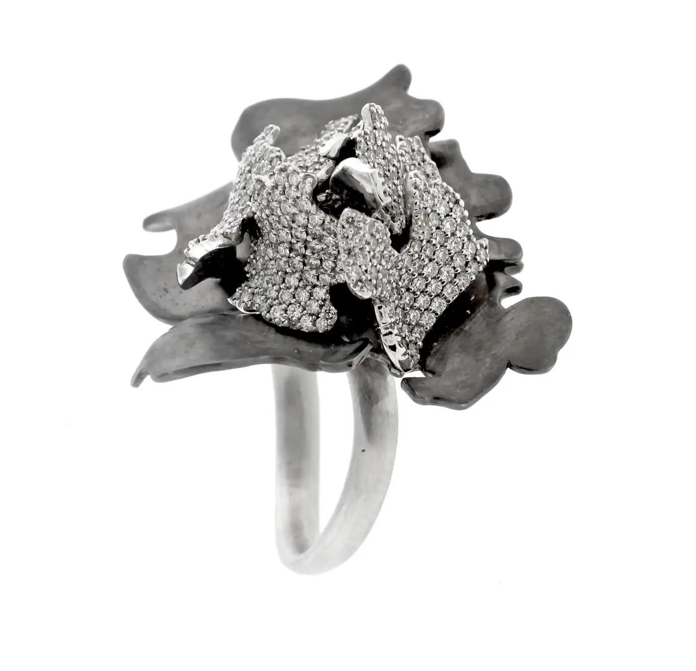 Round Cut Frank Gehry for Tiffany & Co. Black Floral 3-D Diamond Ring For Sale