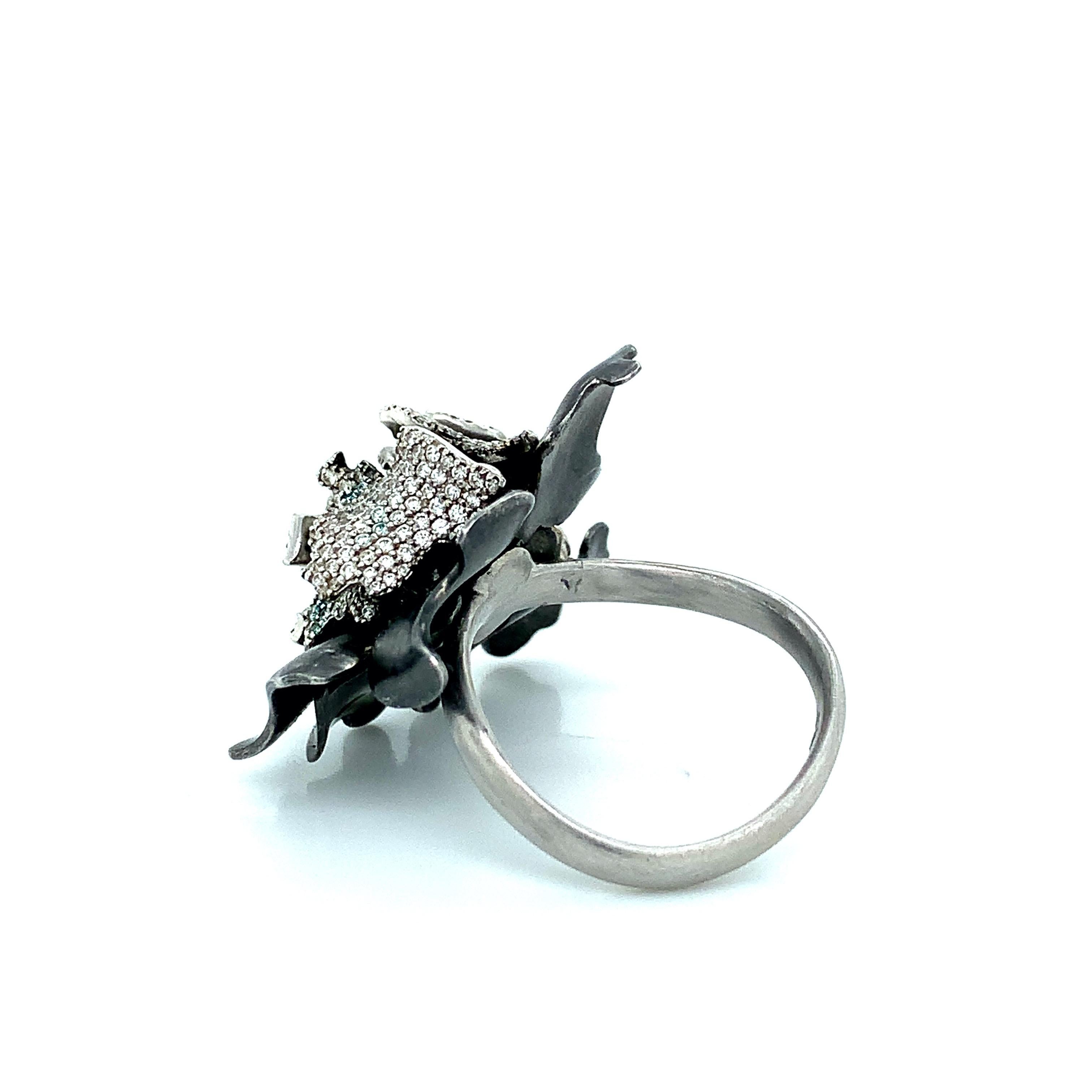 Round Cut Frank Gehry for Tiffany & Co. Black Flower Diamond Ring For Sale