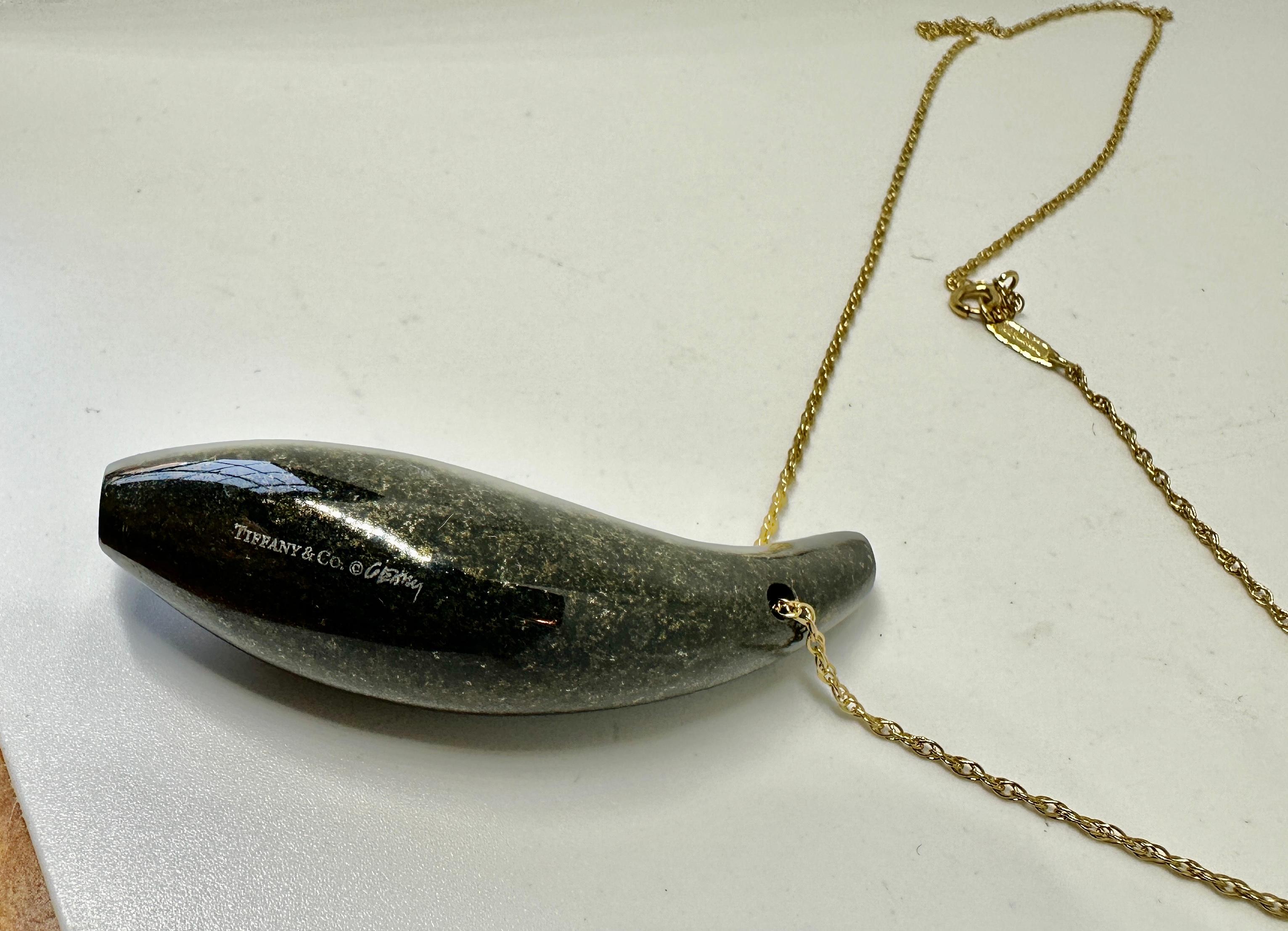Women's or Men's Frank Gehry for Tiffany & Co. Jade Fish Necklace 18 Karat Gold