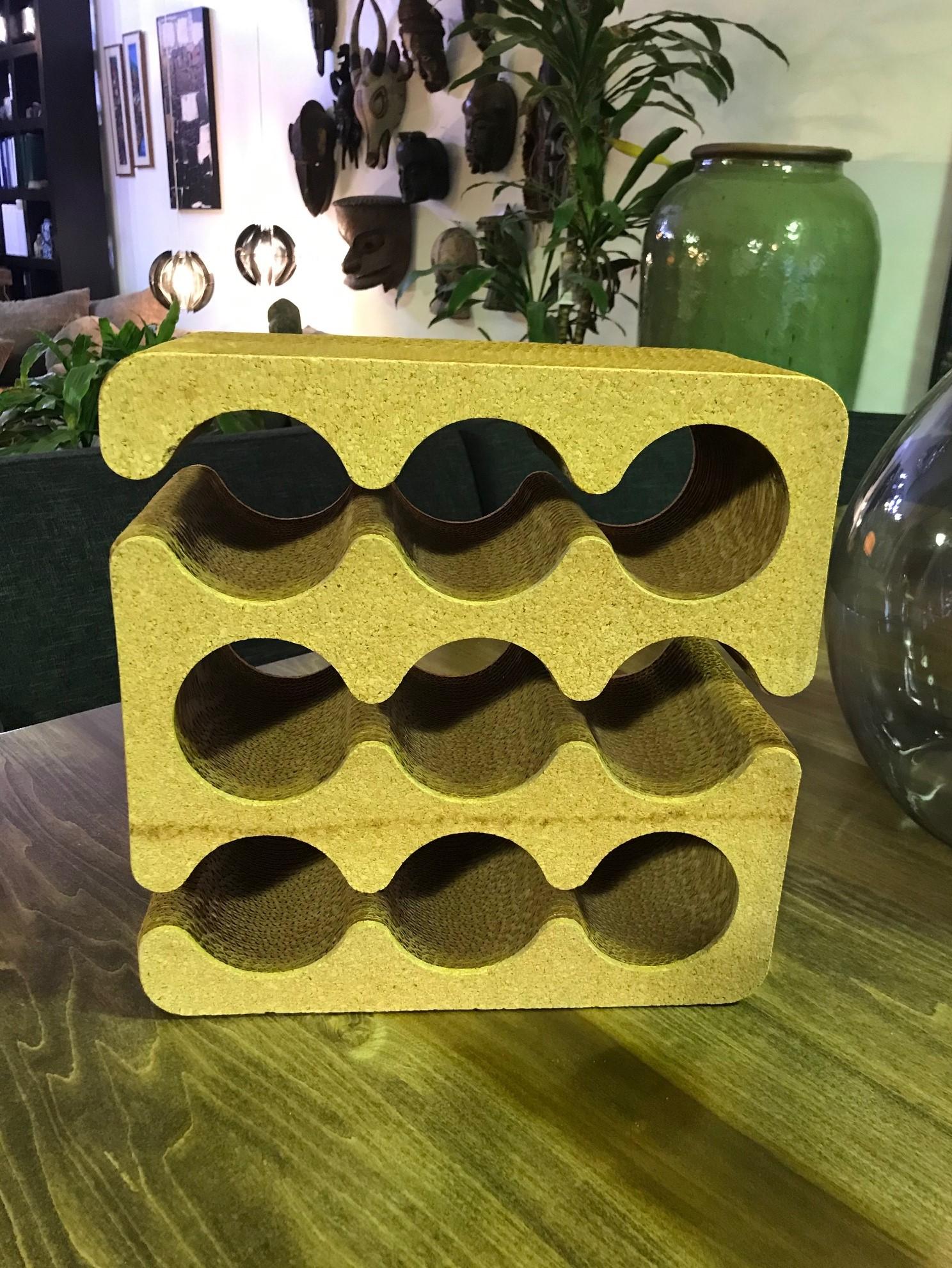 Frank Gehry Modern Corrugated Cardboard and Cork 9 Bottle Wine Rack, circa 1980s In Good Condition In Studio City, CA
