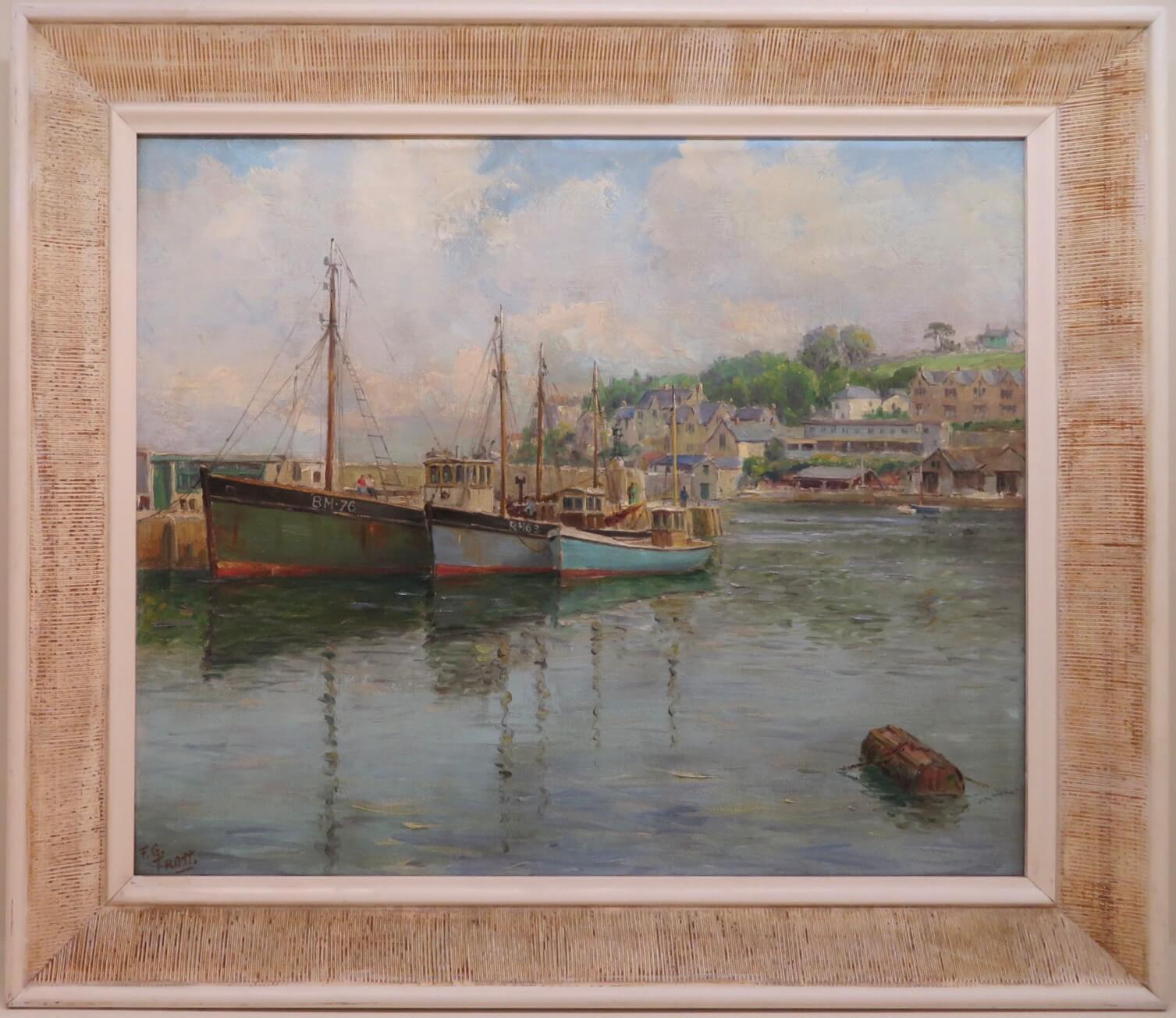 Originale dipinto ad olio della metà del secolo scorso, C.C. 1950, di Marin BRIXHAM HARBOUR DEVON - Painting di Frank George Trott