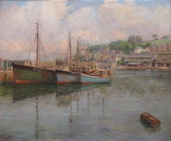 Originale dipinto ad olio della metà del secolo scorso, C.C. 1950, di Marin BRIXHAM HARBOUR DEVON