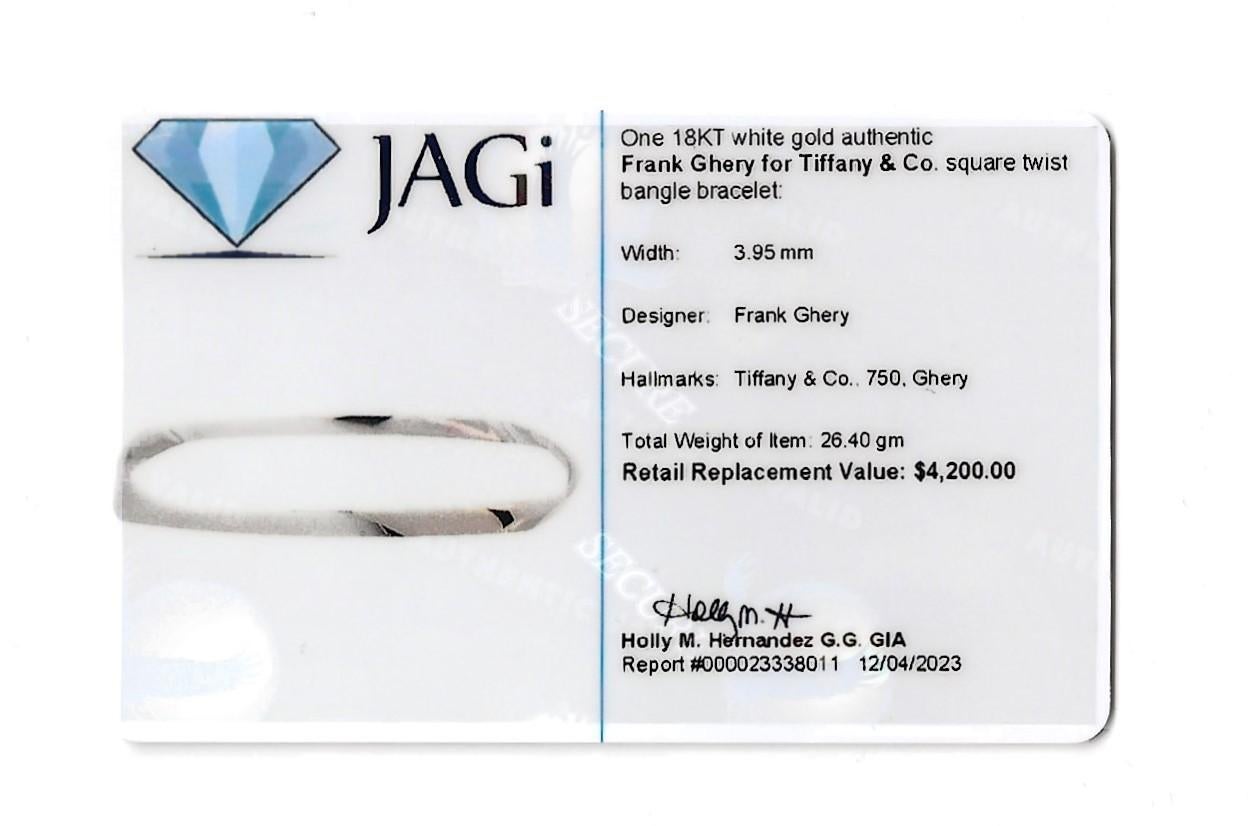 Frank Ghery for Tiffany & Co. Squared Twist Bangle Bracelet 18 Karat White Gold For Sale 3