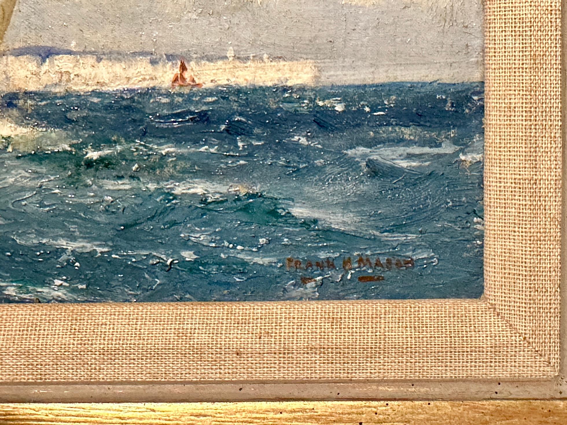 English yacht racing, sailing in the English Channel off the White Cliffs, Dover - Impressionist Painting by Frank H Mason