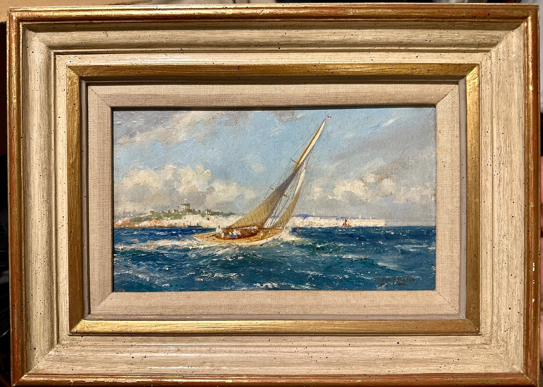 Frank H Mason Figurative Painting - English yacht racing, sailing in the English Channel off the White Cliffs, Dover