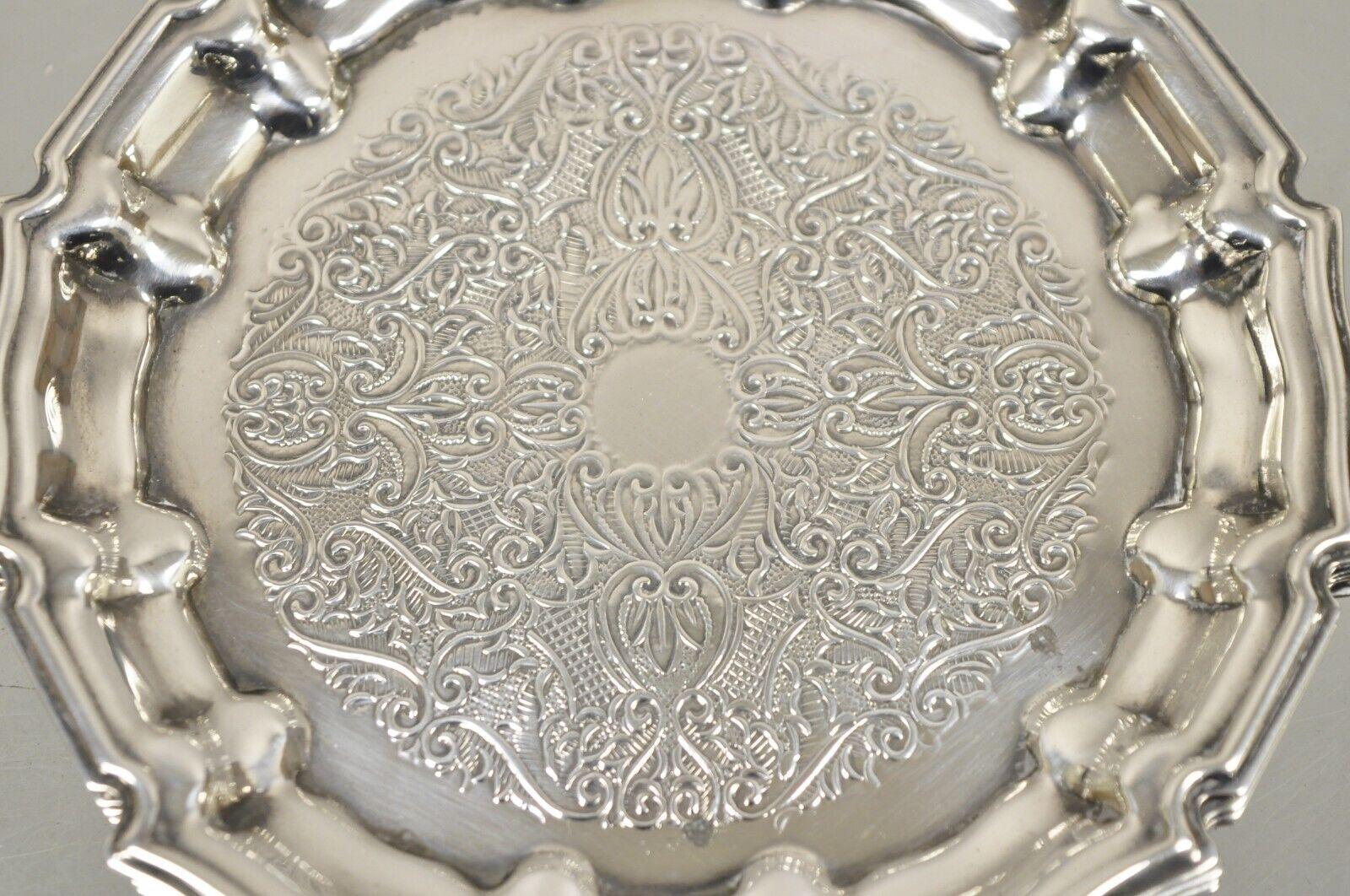 20th Century Frank Hawker England Silverplate Ornate Wine Coaster Tray Dish, Set of 6 For Sale
