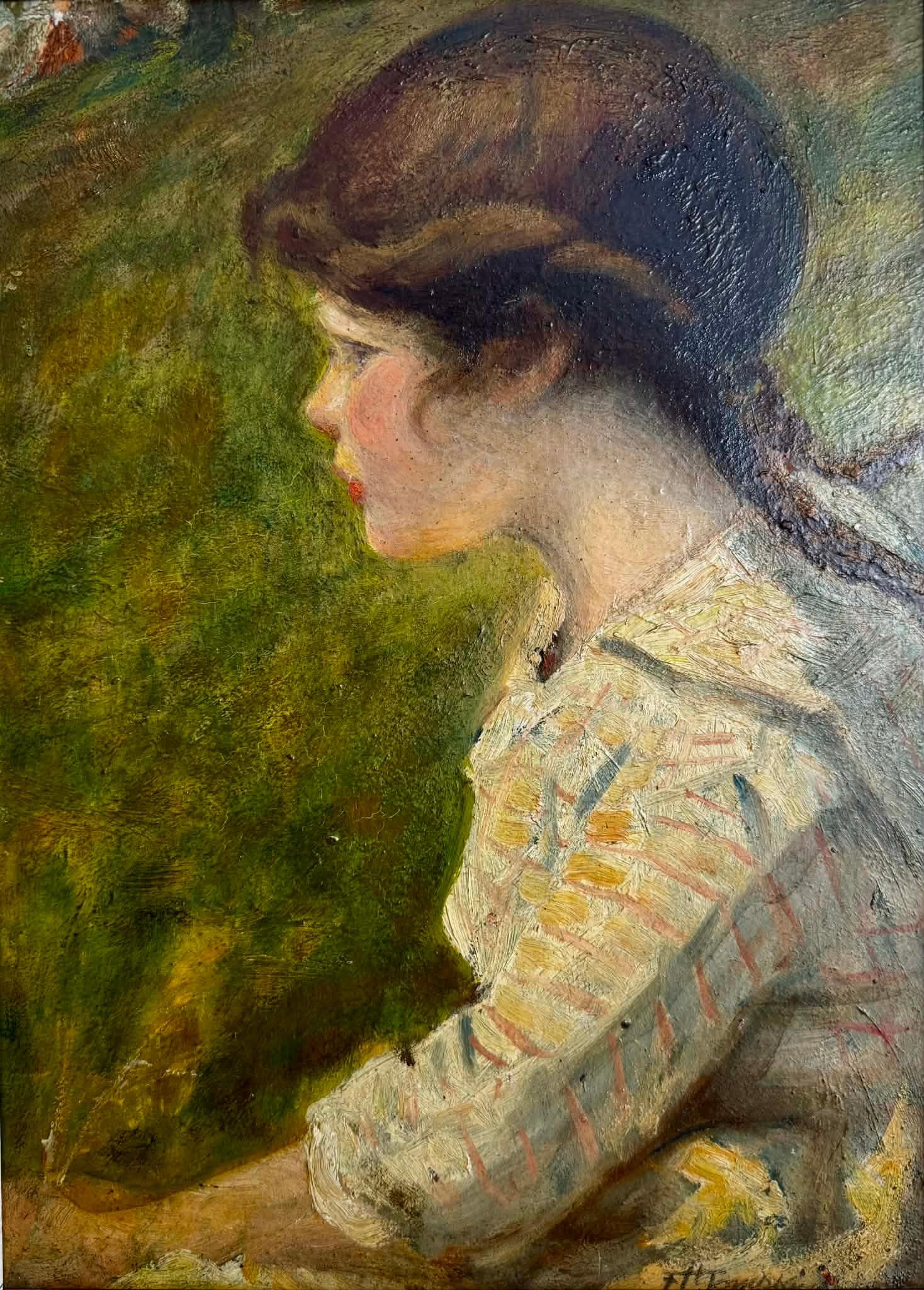 Figurative Painting de Frank Hector Tompkins - A Girl with Braids