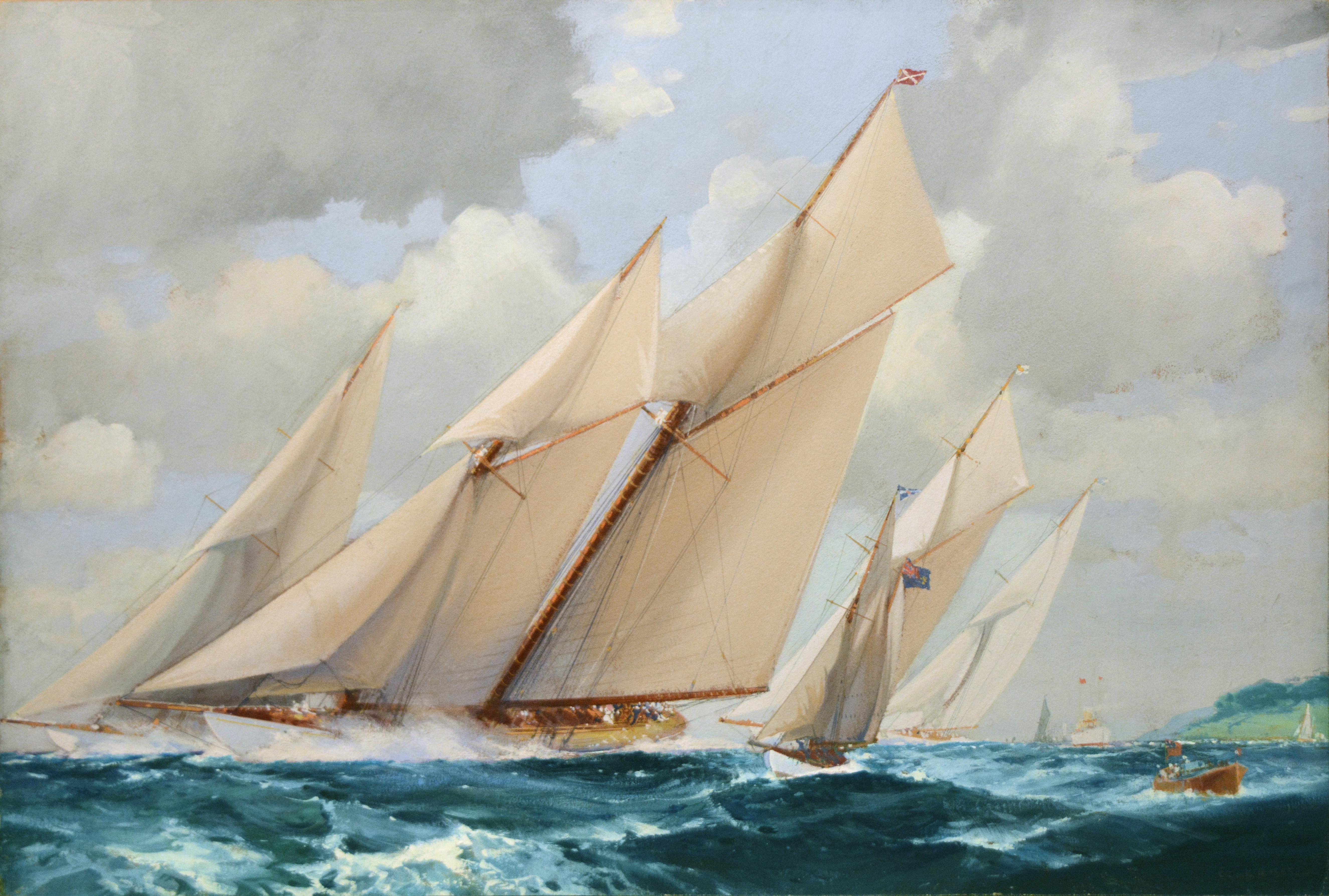 Frank Henry Mason Landscape Painting - Full and By -- Sails Full 