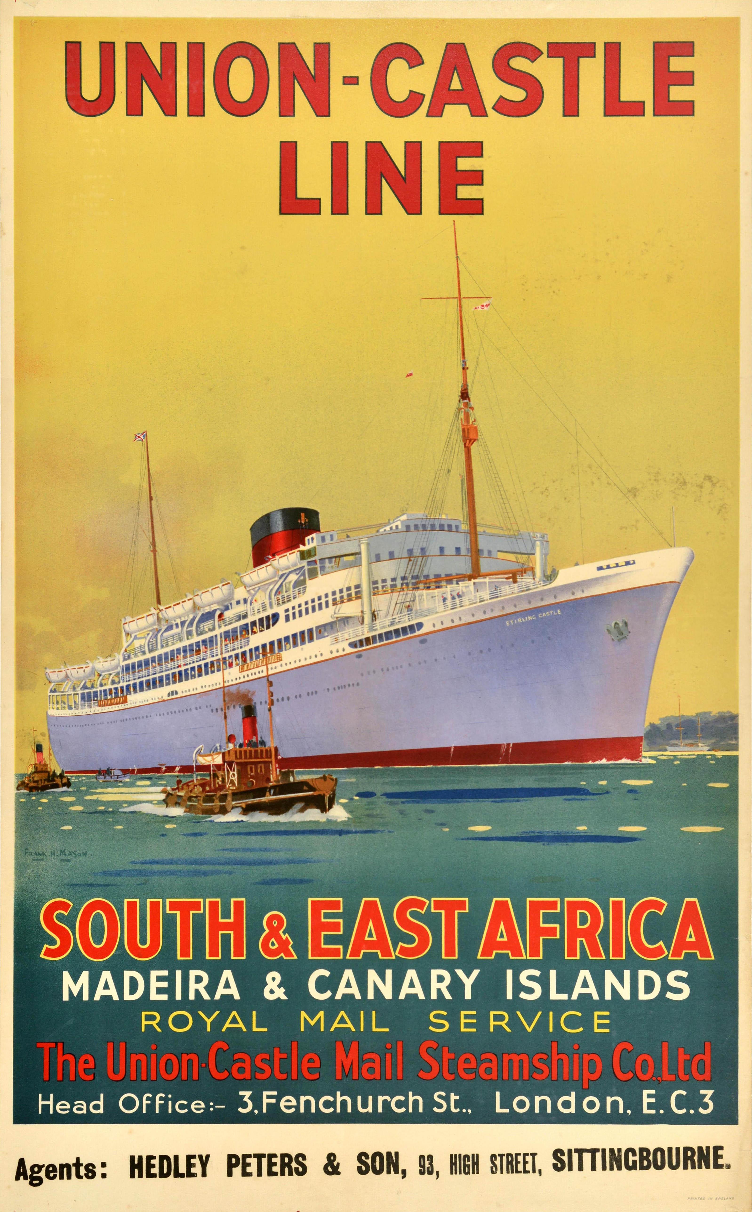 Frank Henry Mason Print – Original Vintage Kreuzfahrt-Reiseplakat Union Castle Line Süd- und Ostafrika