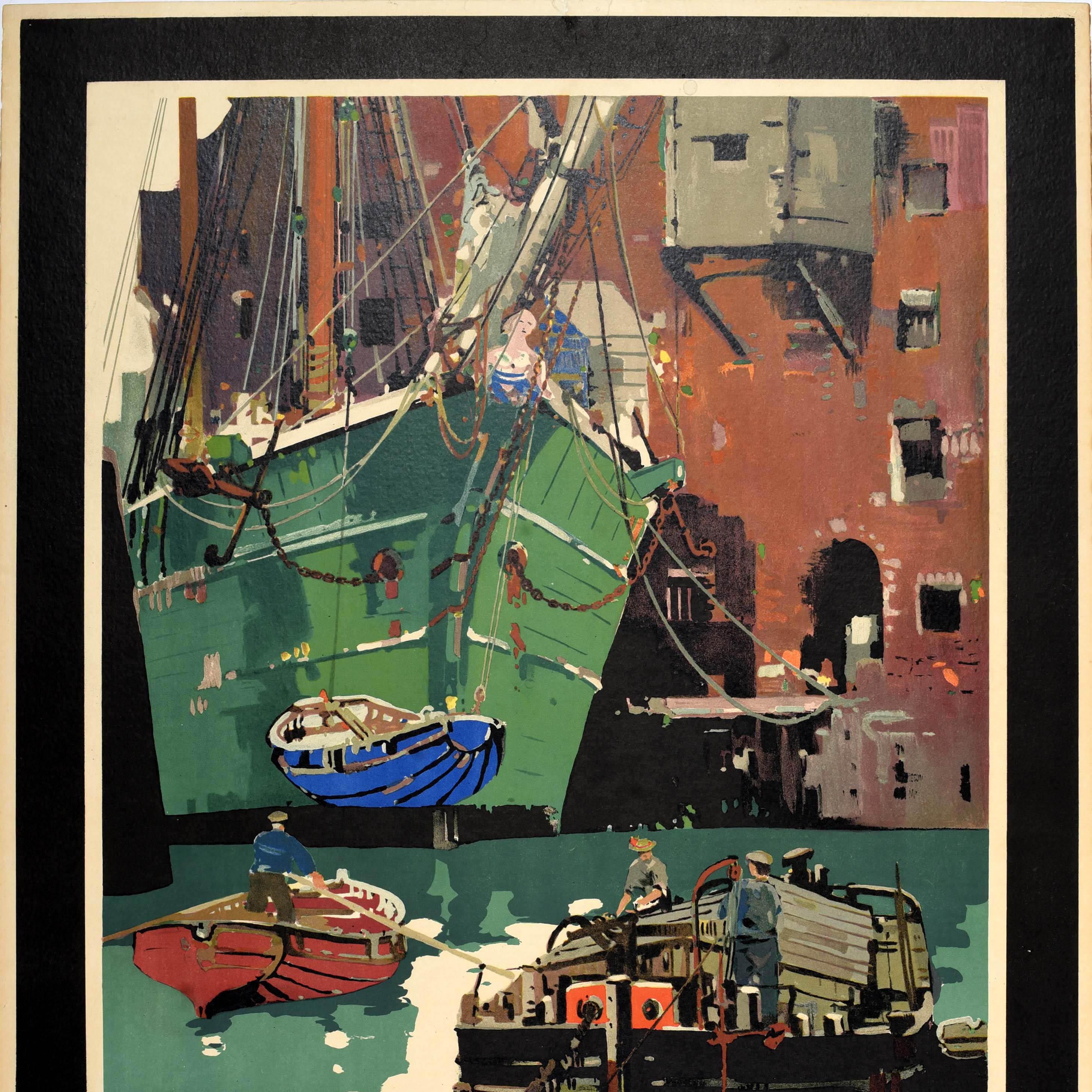 Original vintage London & North Eastern Railway train travel advertising poster - Havens and Harbours on the LNER No. 2. Kings Lynn - featuring artwork by the English artist and poster designer Frank Mason (Frank Henry Algernon Mason; 1875-1965)