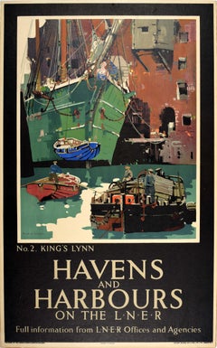 Original Vintage LNER Train Travel Poster Kings Lynn Norfolk Havens And Harbours