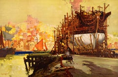 Original Vintage LNER Train Travel Poster Whitby Ancient Port Modern Resort