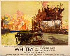 Original Vintage LNER Train Travel Poster Whitby Ancient Port Modern Resort